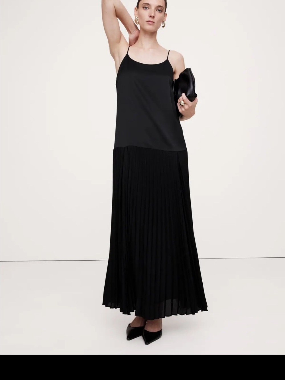 Banana Republic Black Satin Pleated Maxi Dress